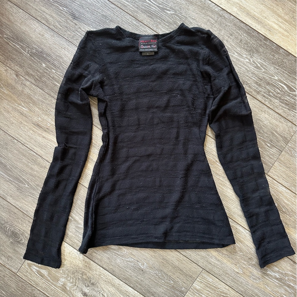 Heavy Red Sheer Stripe Black Crew Neck Sweater Lightweight Knit